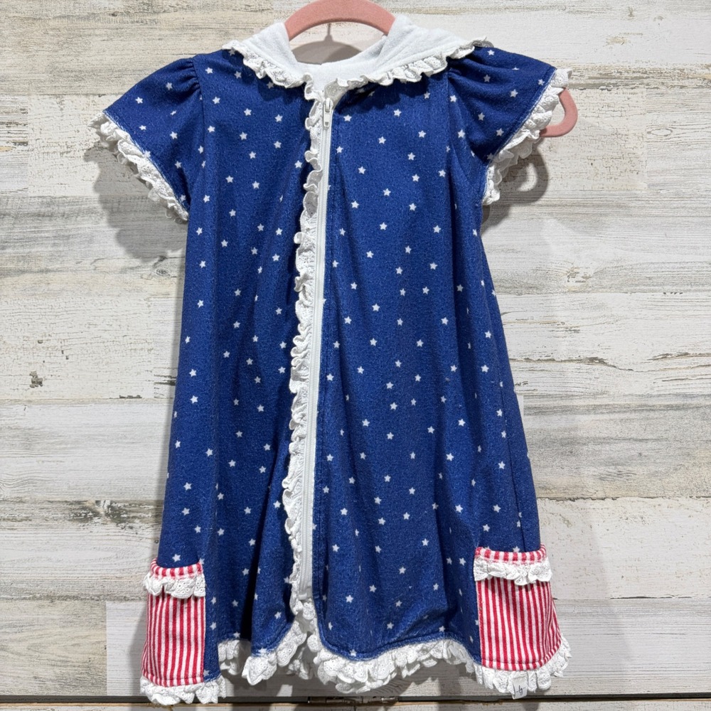 Love & Grow Swim Cover Up Girls 8Y Blue Stars Ruffle Patriotic Summer
